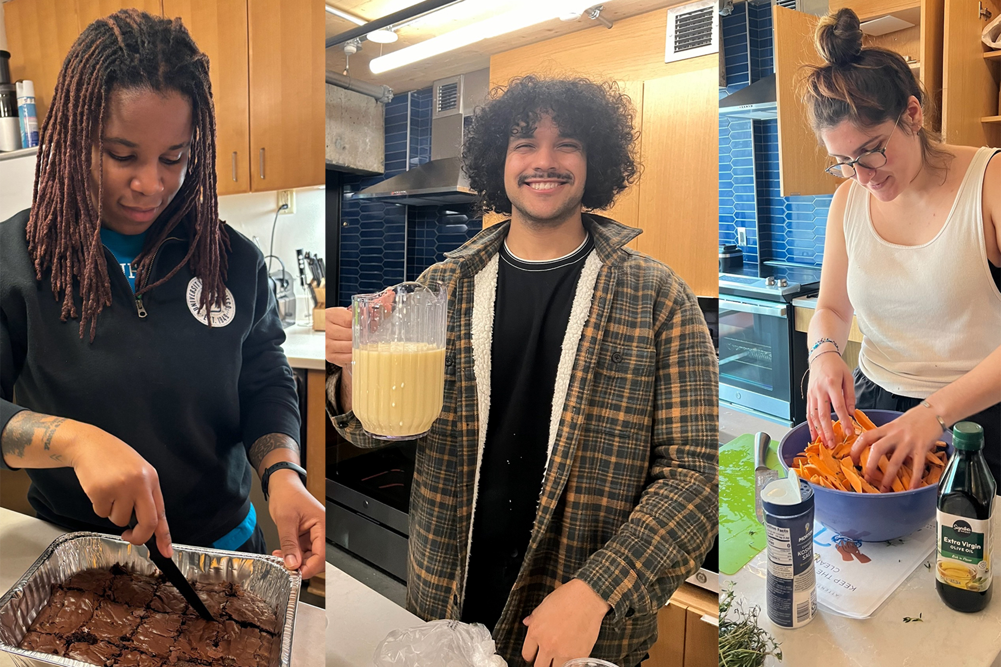 A grouping of three different images showing Stouffer residents prepping for the holiday