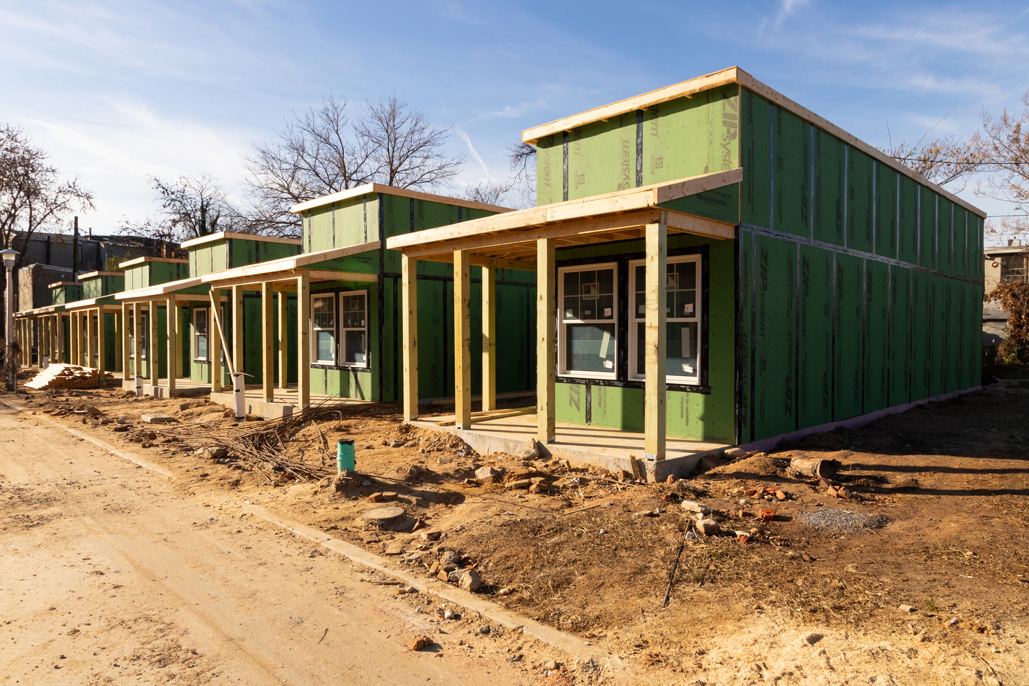 Tiny homes under construction in Baltimore.