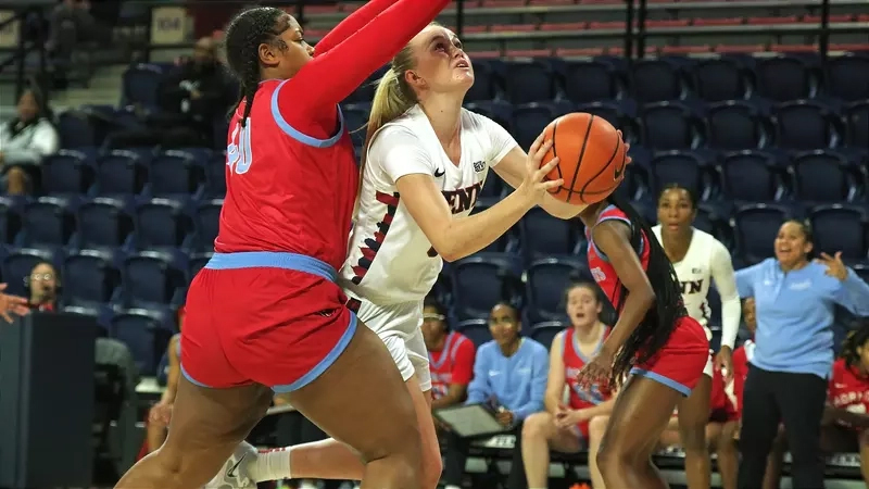 Stina Almqvist goes up for the shot during an away game.