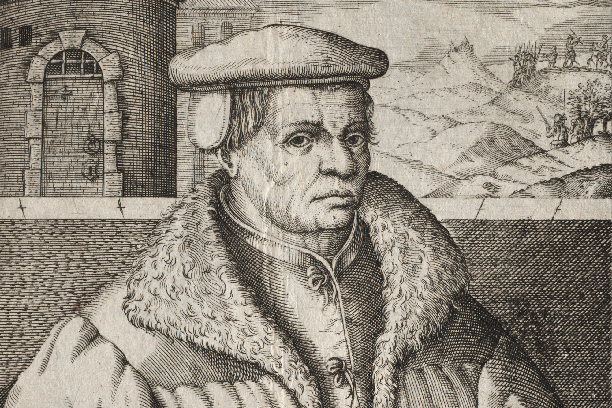 Selection of a portrait of Thomas Muntzer from 1609.