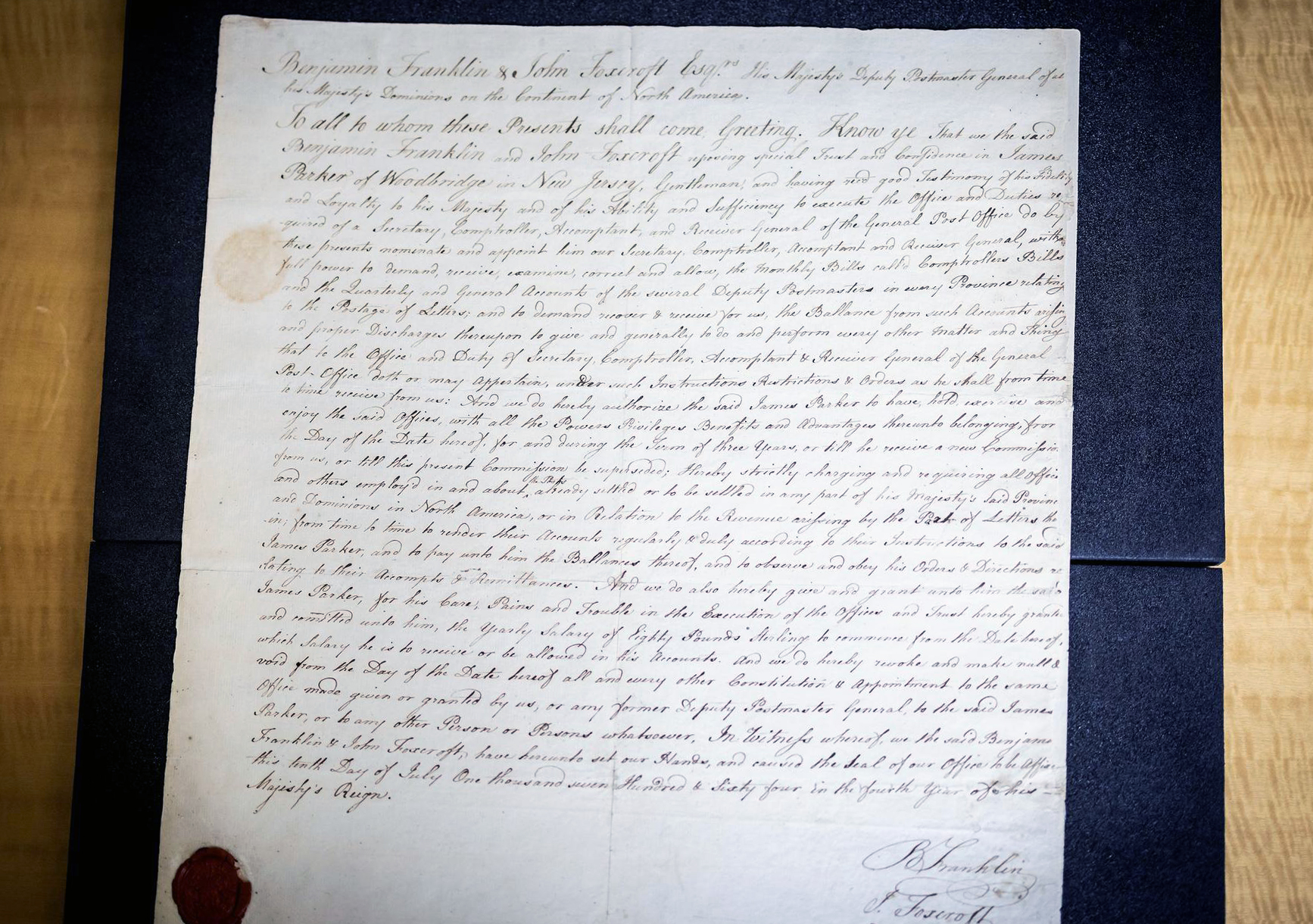 18th century letter handwritten by Benjamin Franklin and John Foxcroft.
