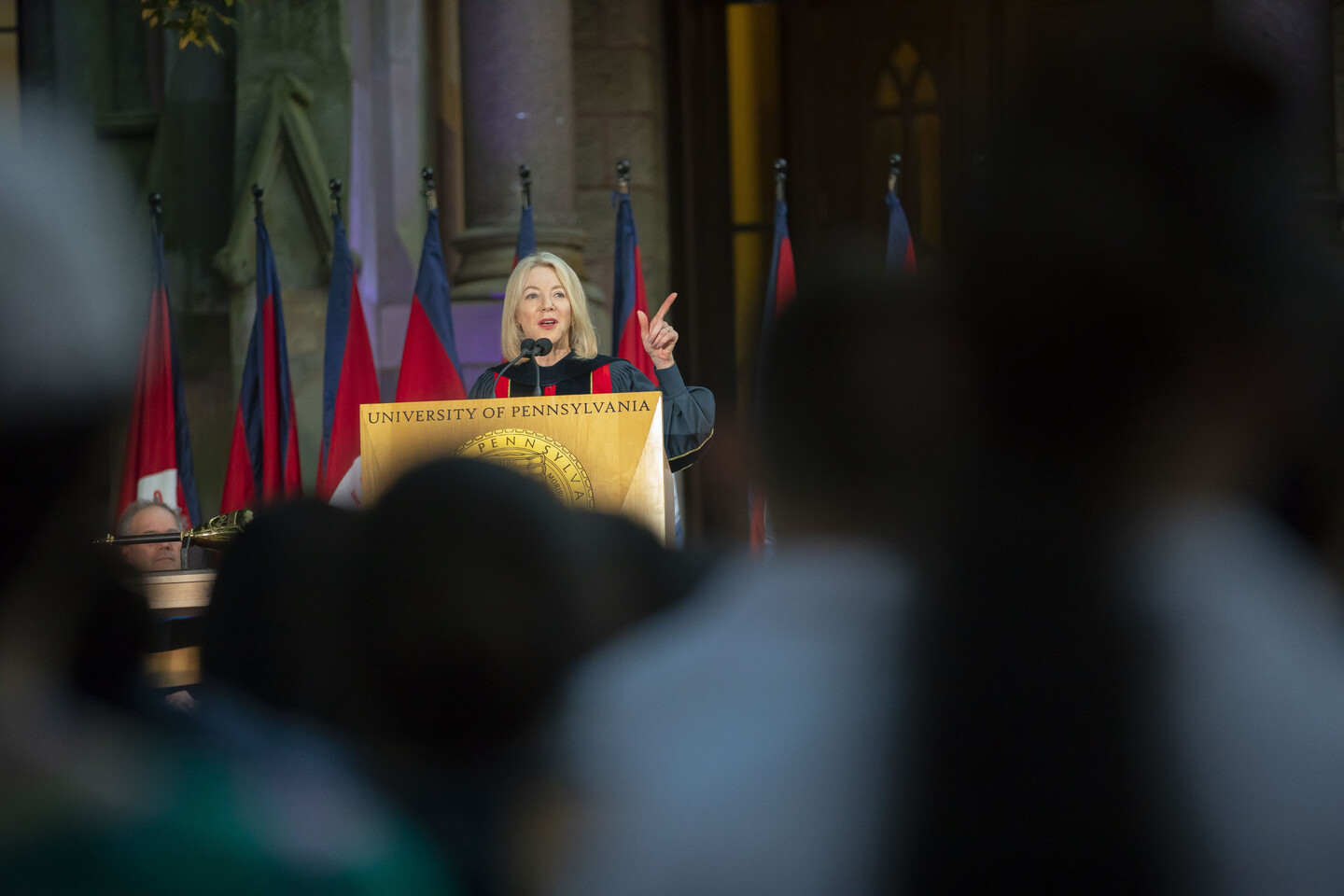 President Gutmann delivering the 2018 Convocation address