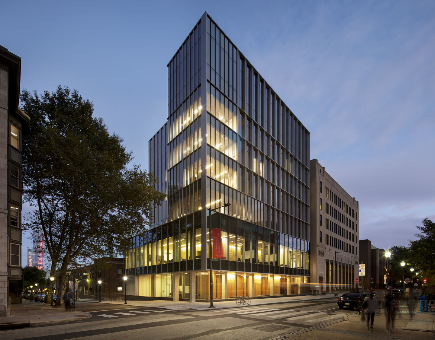 Perelman Political Science Building at night