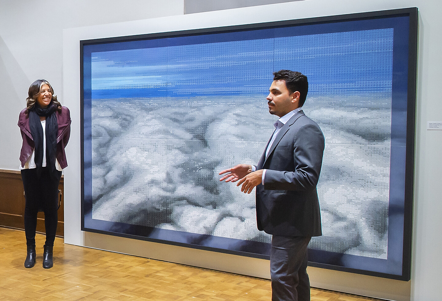 The artist describing his work at the Arthur Ross Gallery
