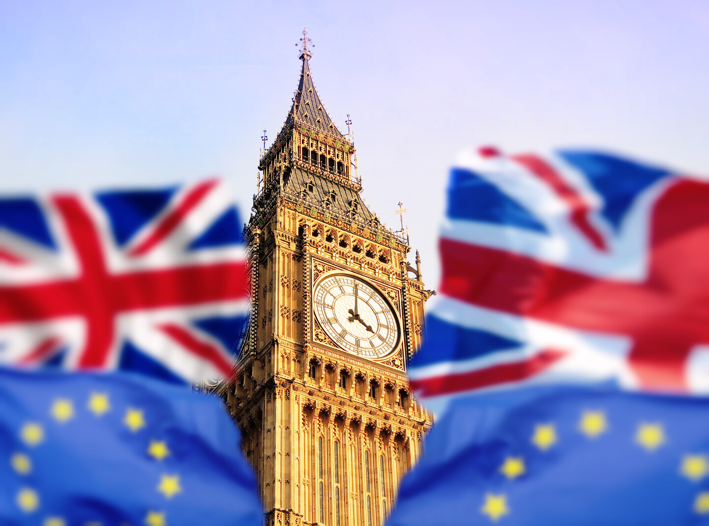 Big Ben with united kingdom and european union flags