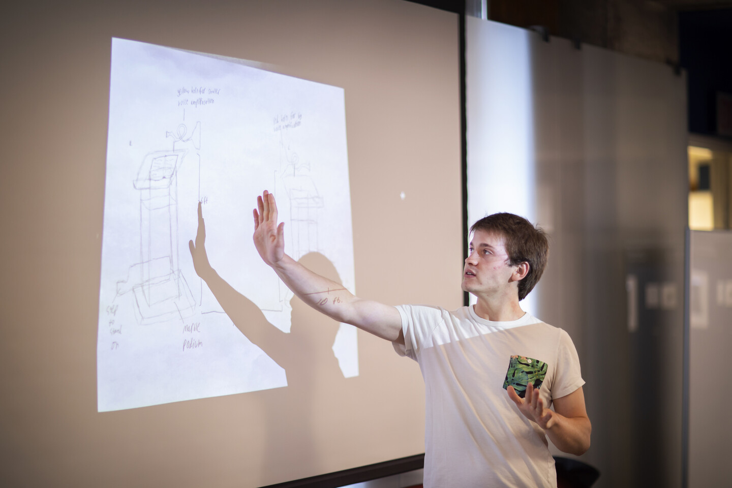 student presenting in walt whitman class