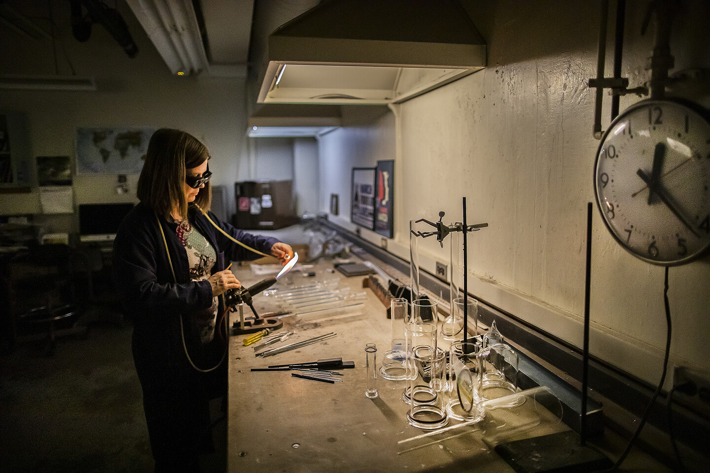 Karen Carraro at the glassblowers bench