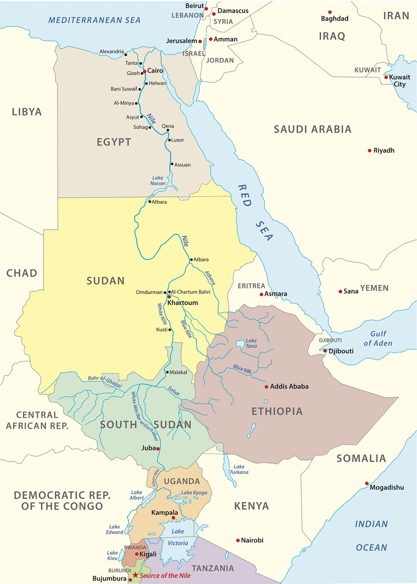 Map of Sudan and neighbors