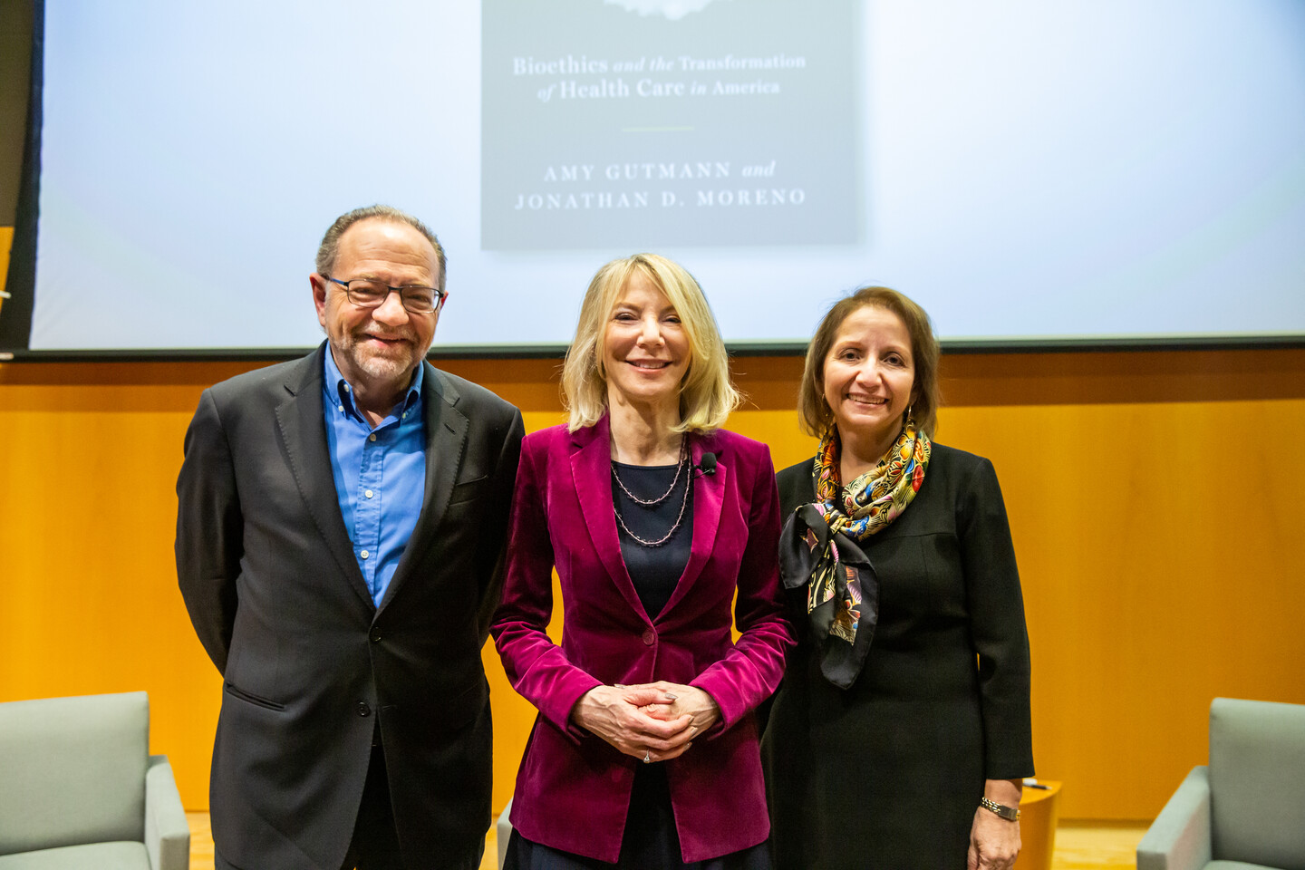 Moreno, Gutmann, and Villarruel pose after the talk