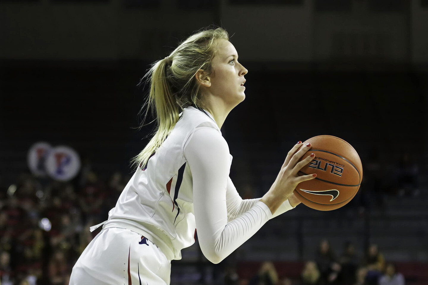 Senior guard Phoebe Sterba shoots a shot during a game at the Palestra.