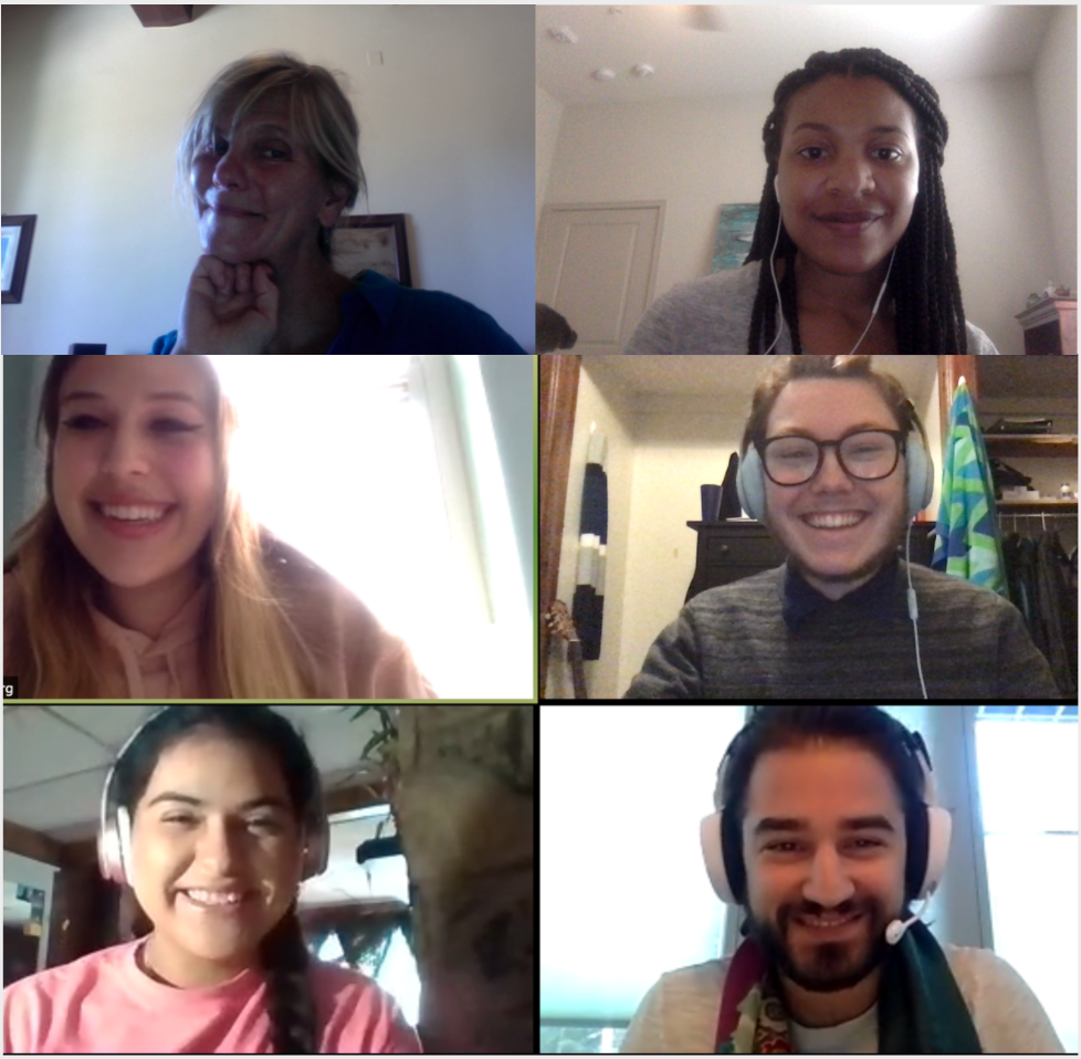 Six people's faces on a computer screen.