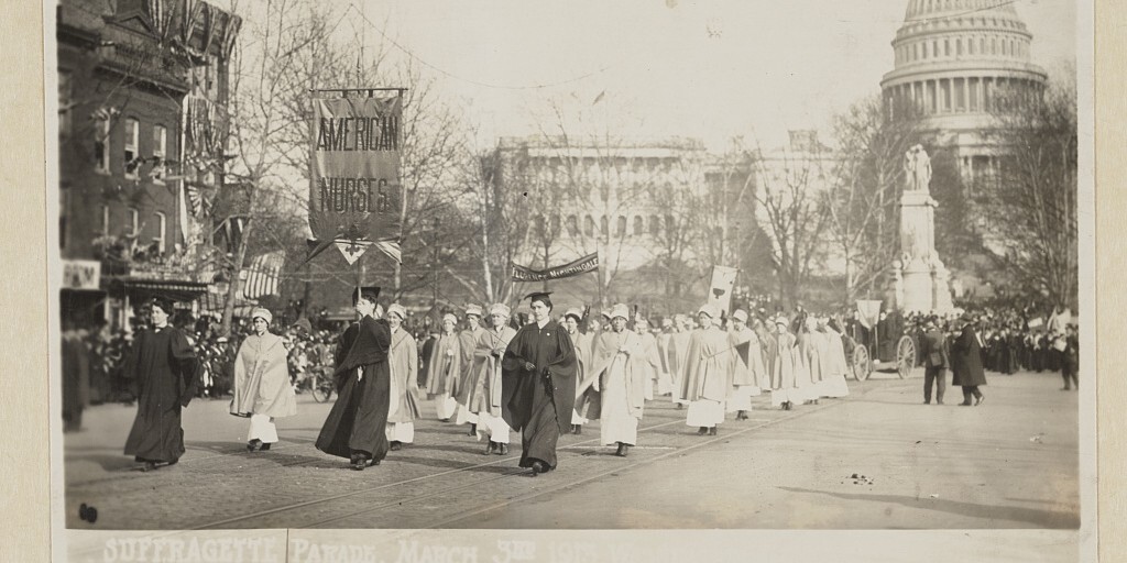Nurses marching in a suffrage parade in Washington D.D. in 1913