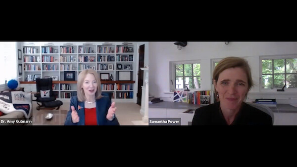 Two people in separate screens on a Zoom call.