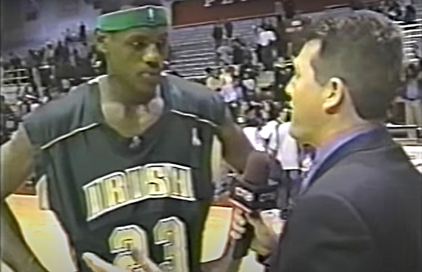 A reporter interview LeBron James after the game.