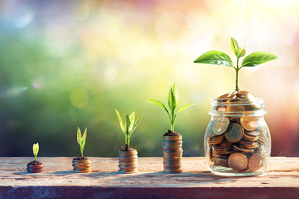 picture of coins growing in a glass jar