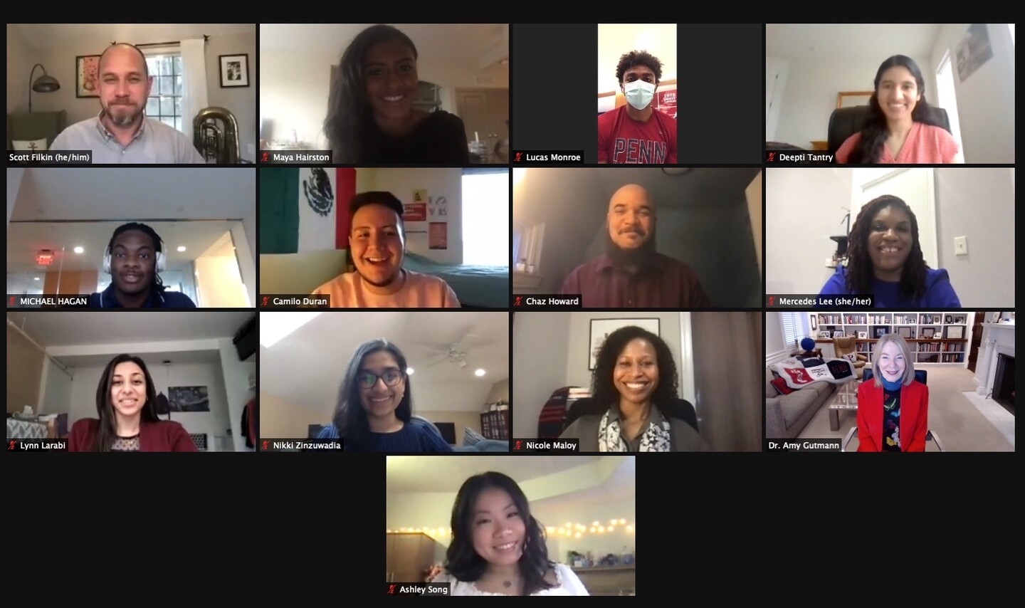 13 people in squares on a computer screen