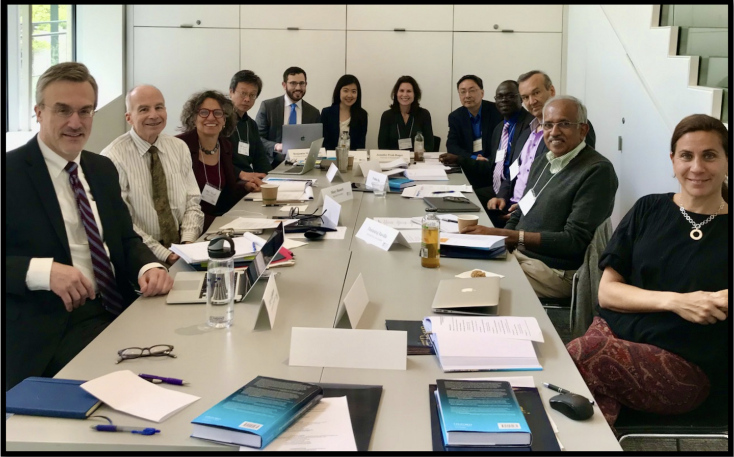 Twelve people sit grouped around a conference table