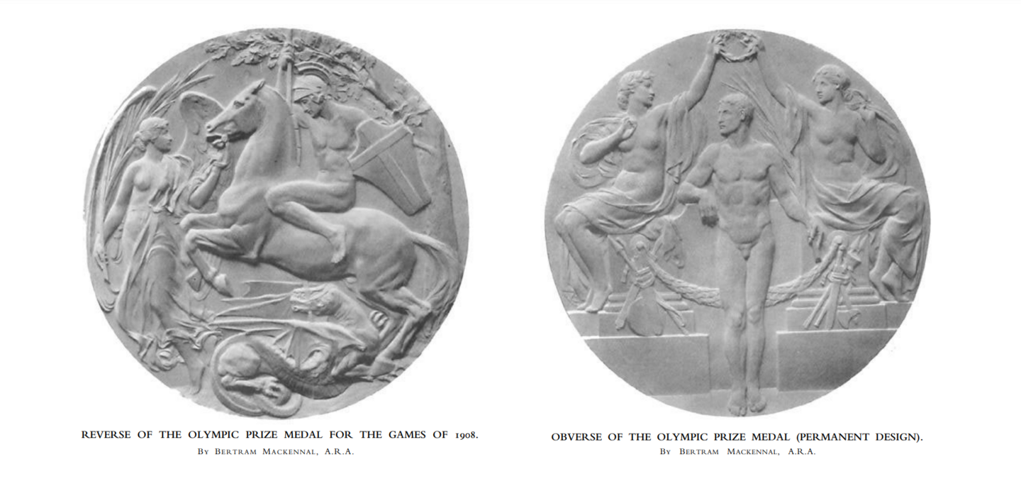 The Olympic medal prize for the 1908 Games in London. 