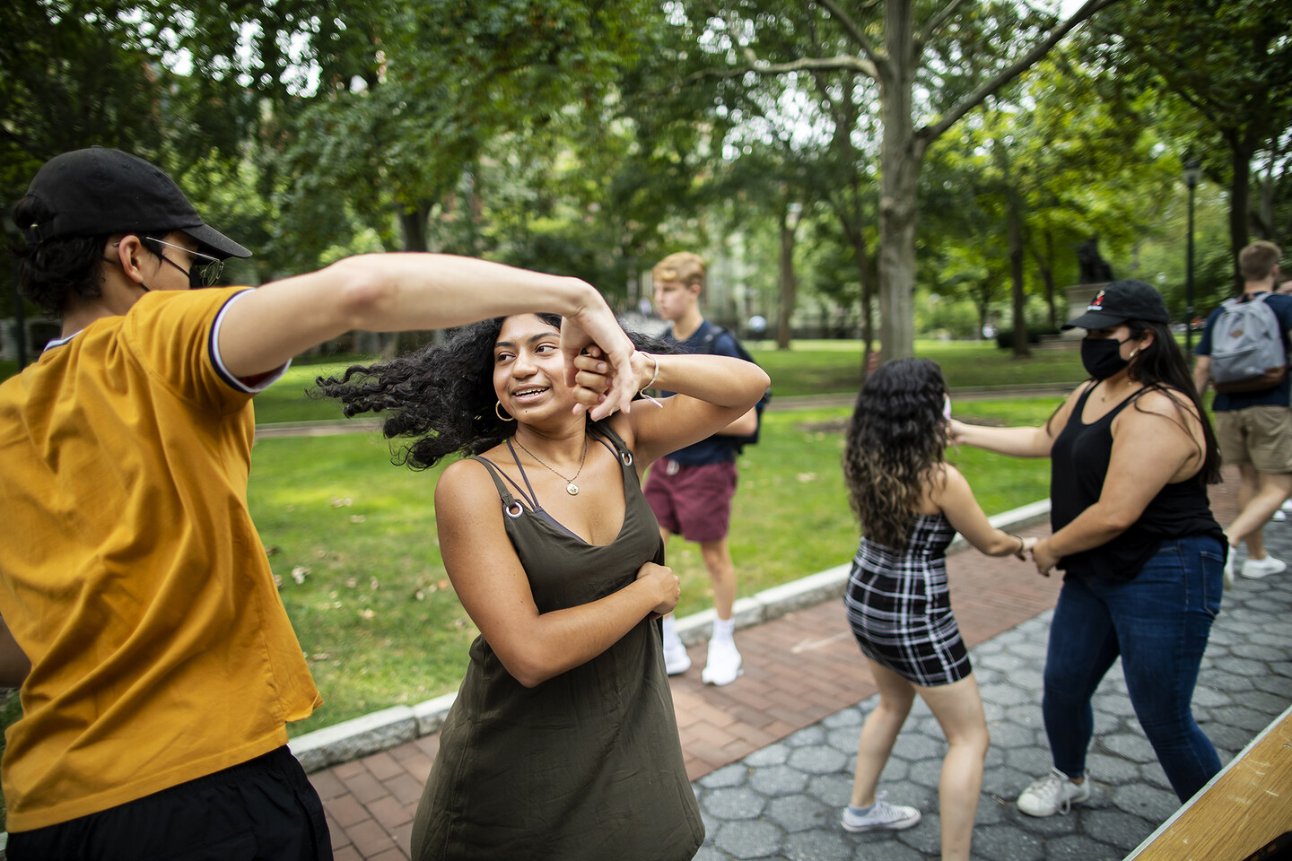 students dancing outside