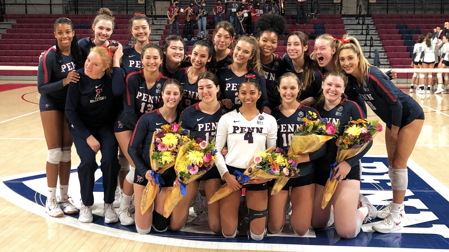 Autumn Leak poses with her teammates on Senior Night.