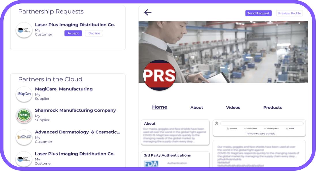 Screenshot of Grapevine business profile with section for Home, About, Videos, Products