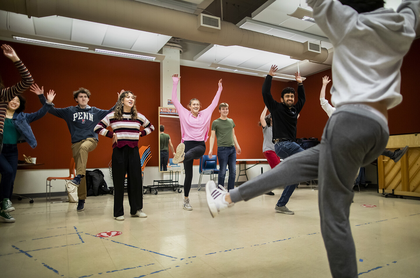 seven students dancing