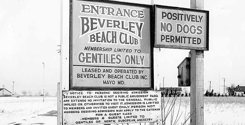 A former sign reading "Gentiles Only" that stood at the entrance of Beverley Beach Club in Maryland. 
