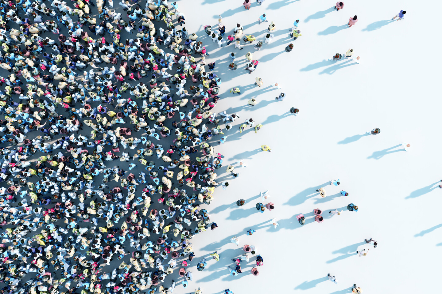 A crowd of people viewed from above.