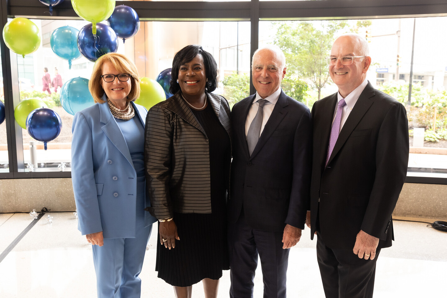 (Left to right) Madeline Bell, CEO of Children’s Hospital of Philadelphia, Cherelle Parker, mayor of Philadelphia, Jeffrey Lurie, CEO and chairman of the Philadelphia Eagles, Kevin B. Mahoney, CEO of the University of Pennsylvania Health System.