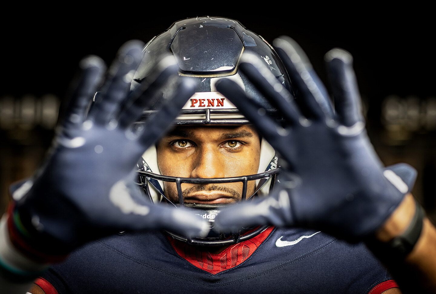 Jared Richardson poses as if he is about to catch a pass.