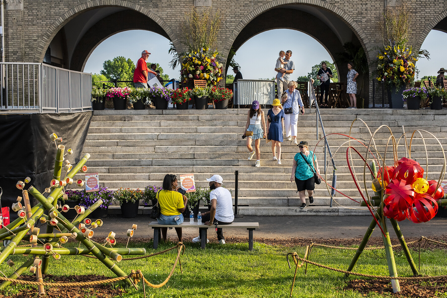 Boat House and people walking down stairs