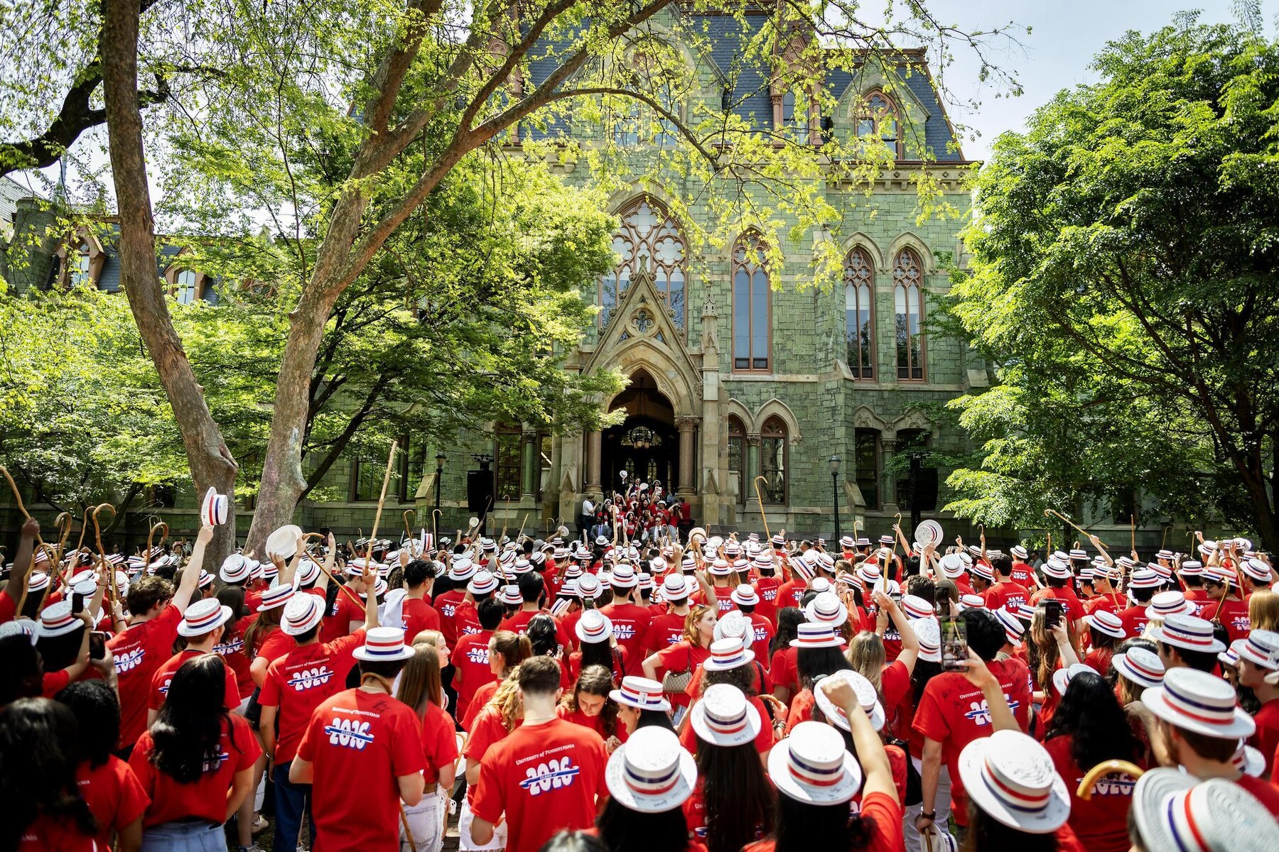 Students in front of College Hall during Hey Day.