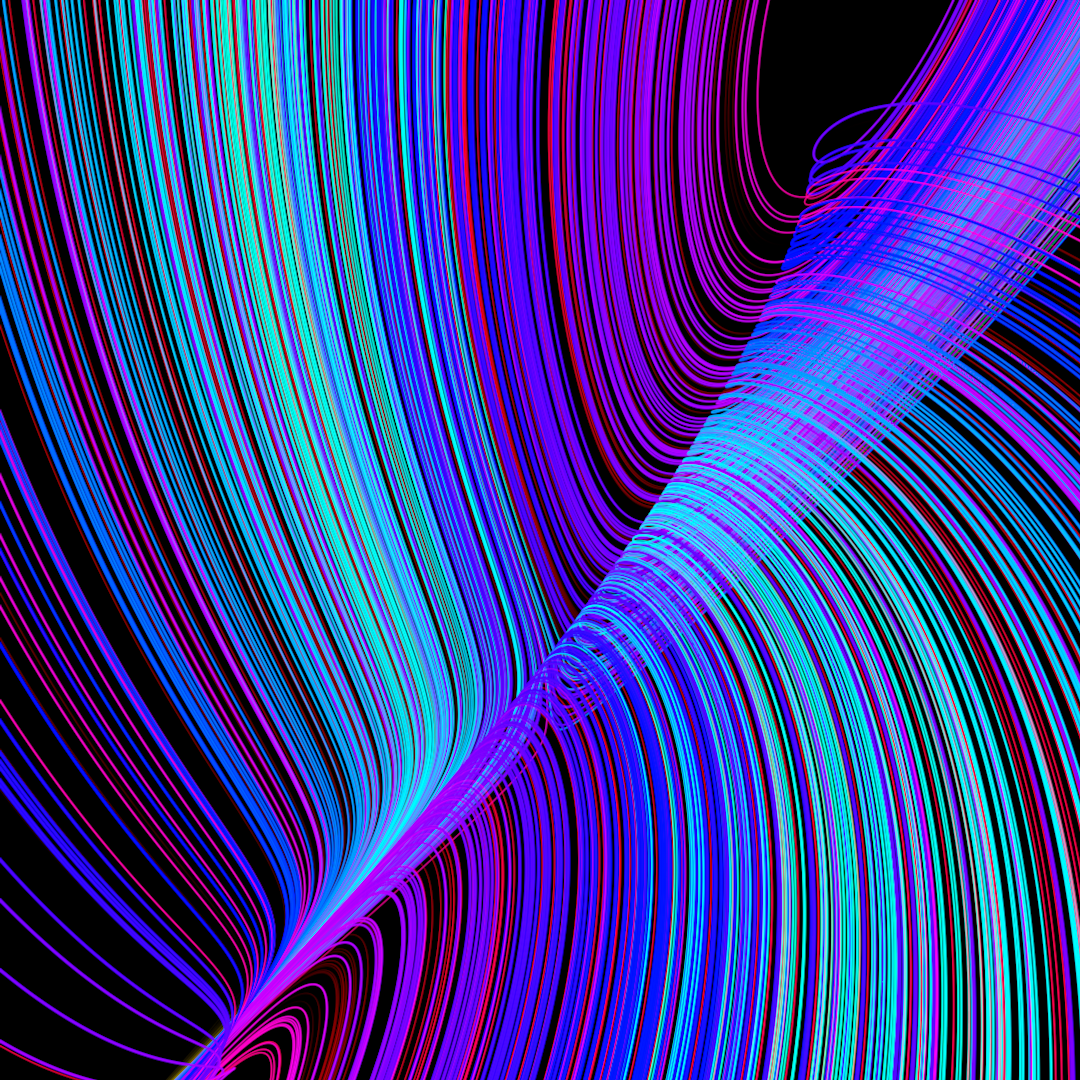 Multicolored curves twisting and folding around a central cusp, forming the classic butterfly‑shaped Lorenz strange attractor.