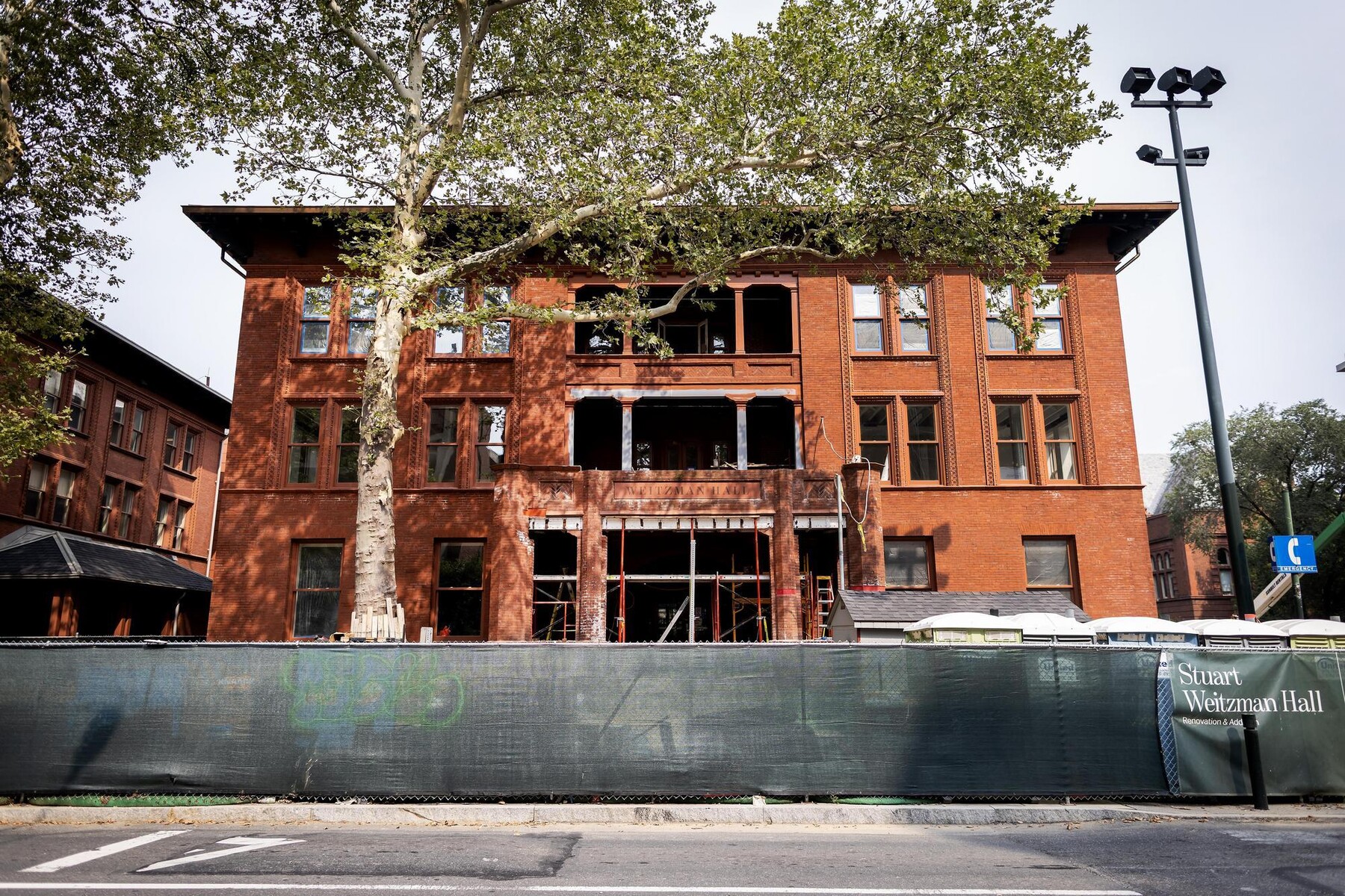 The exterior of Penn’s Weitzman School under construction.