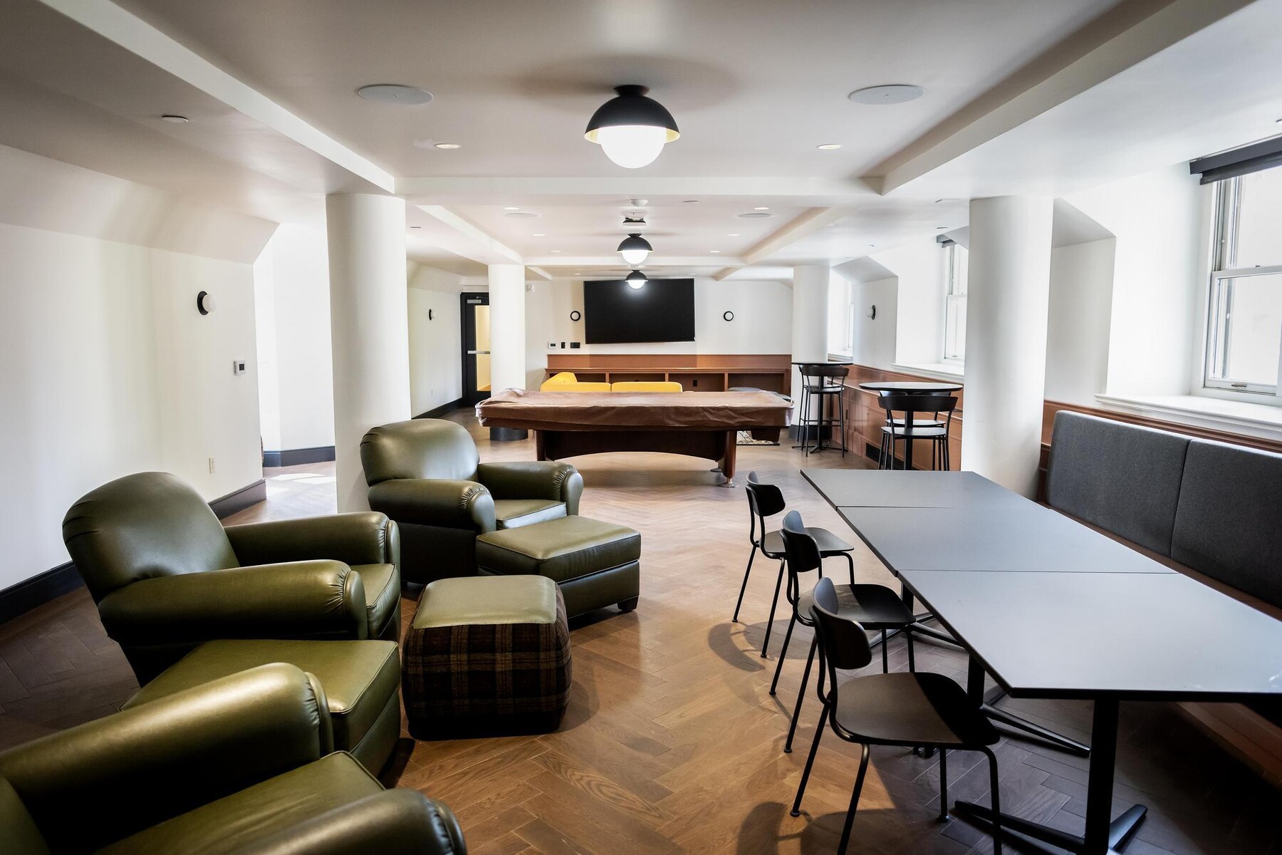 The interior of a common room in a dorm in the Quadrangle.