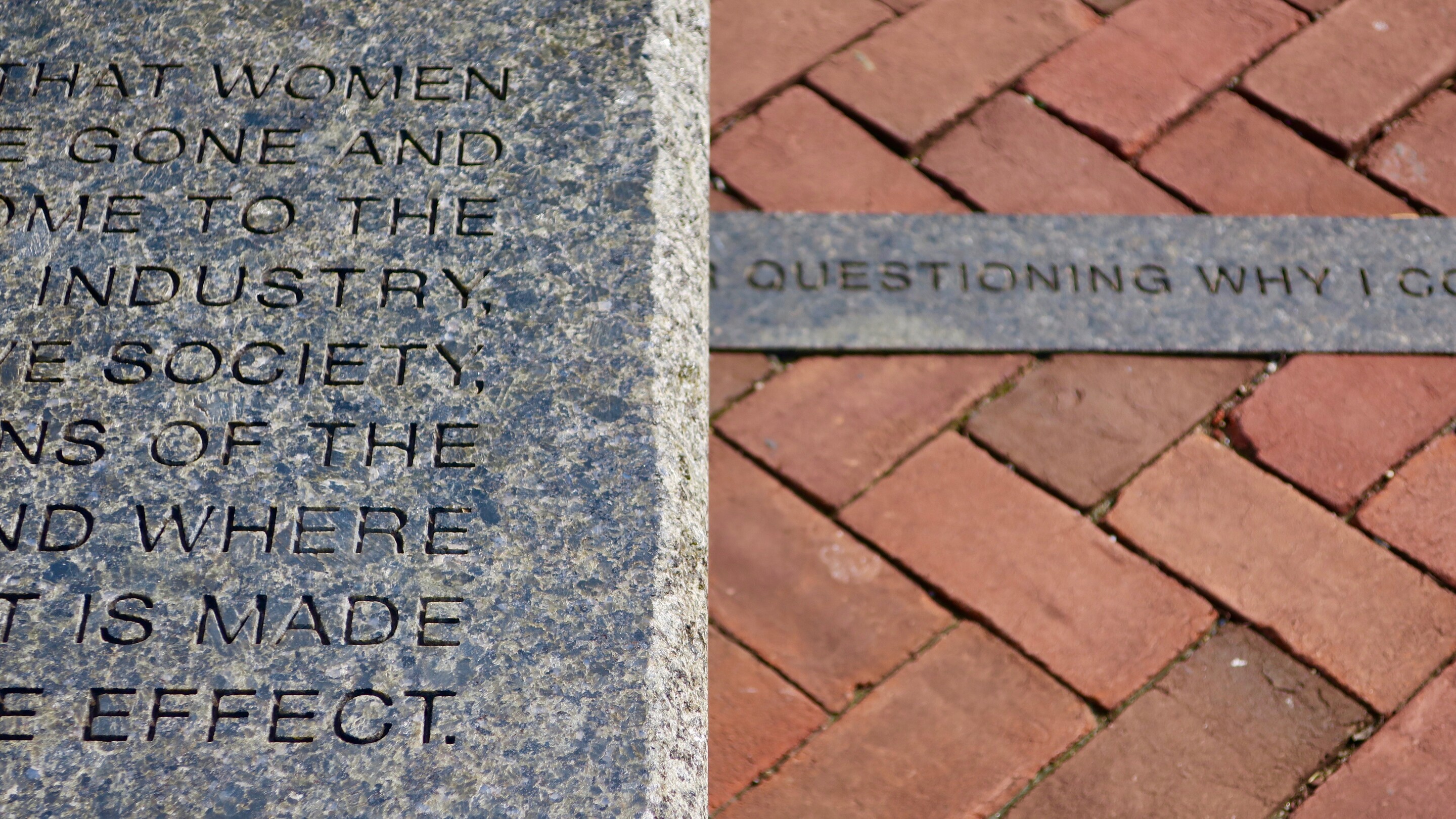 closeup of granite bench and curbing with text