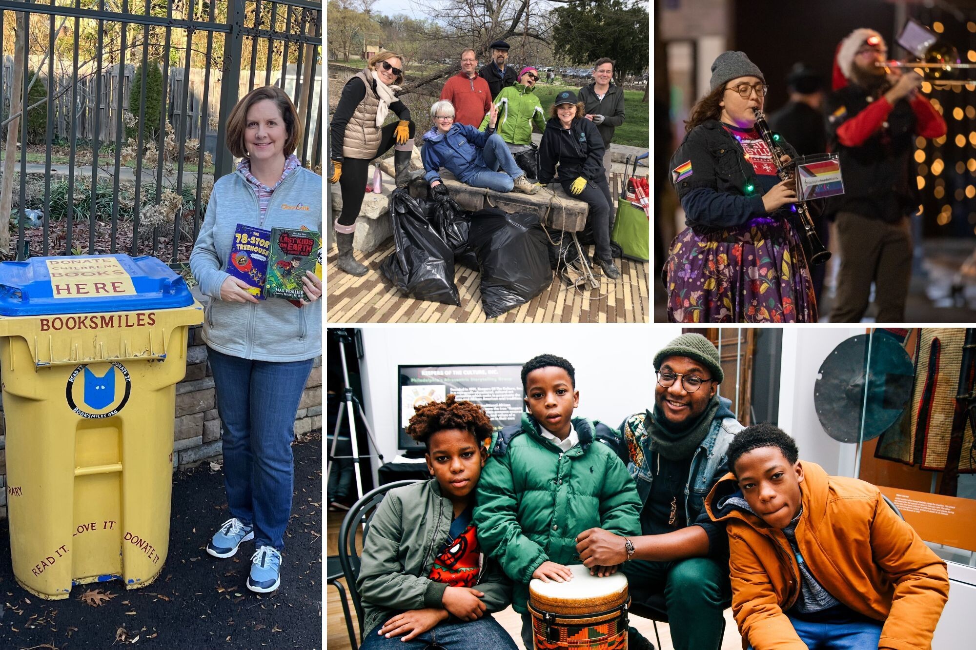 Five pictures of Penn employees volunteering.