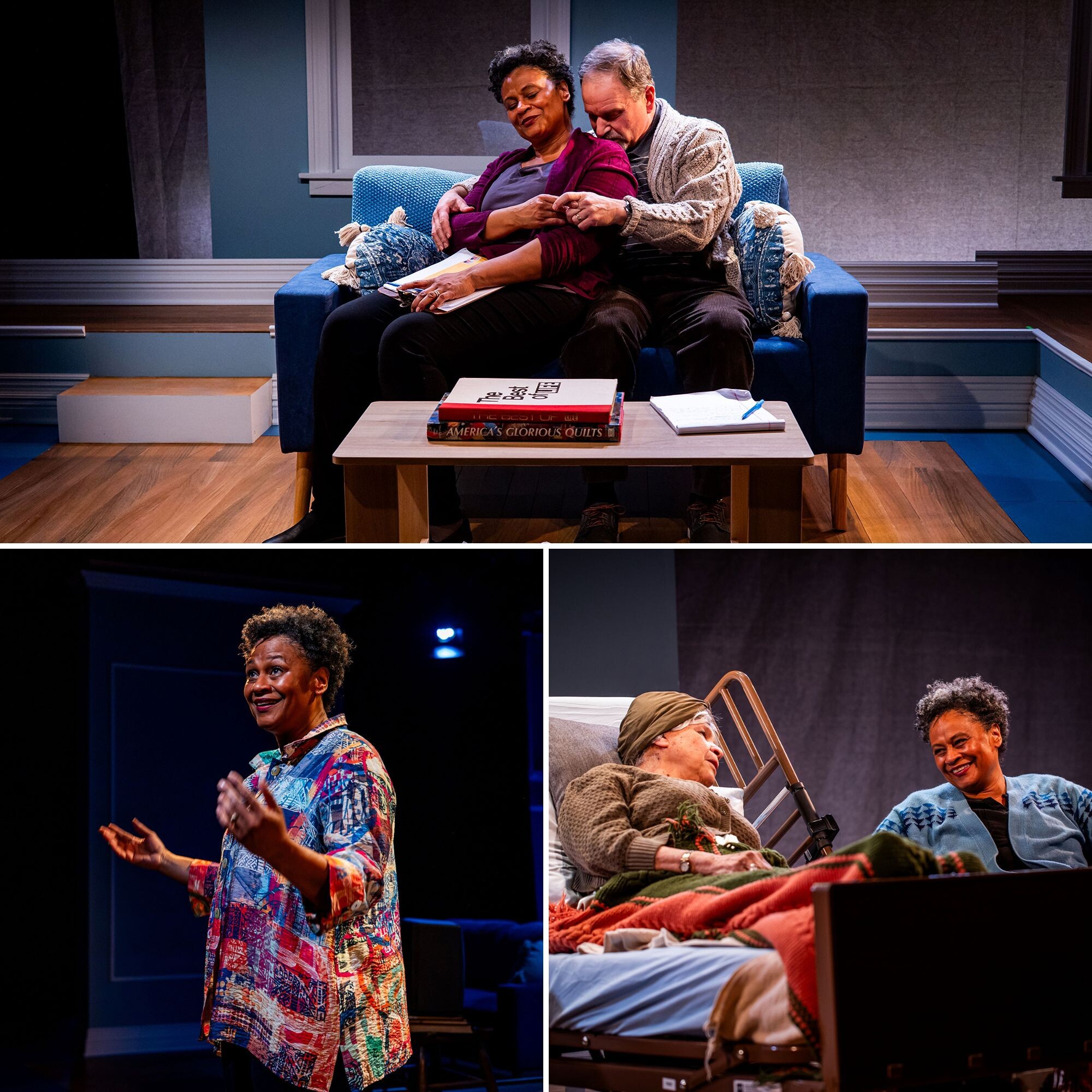 Three stills from a performance of Lorene Cary’s “Ladysittting.”
