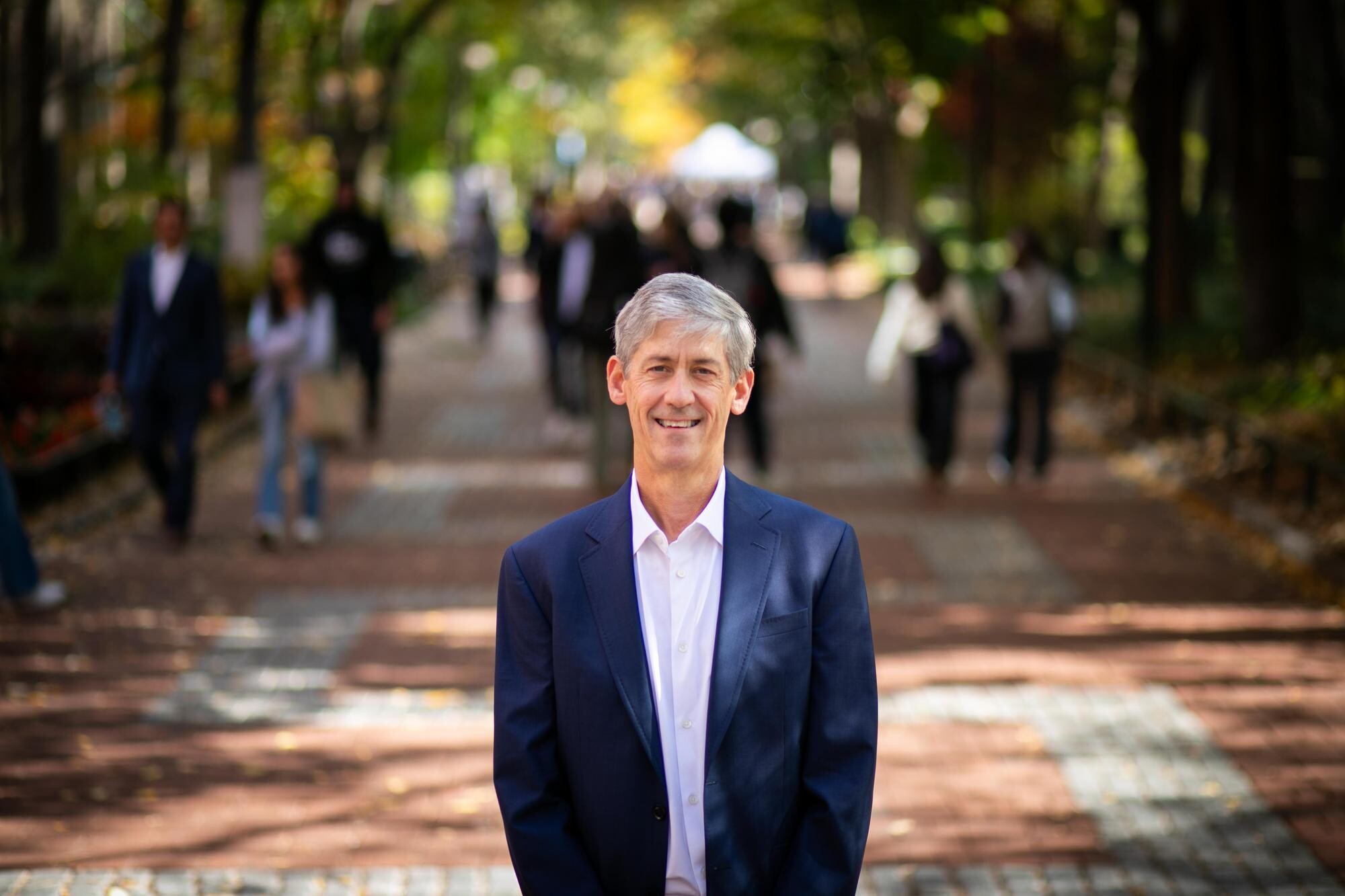 Tom Murphy posing on Locust Walk.