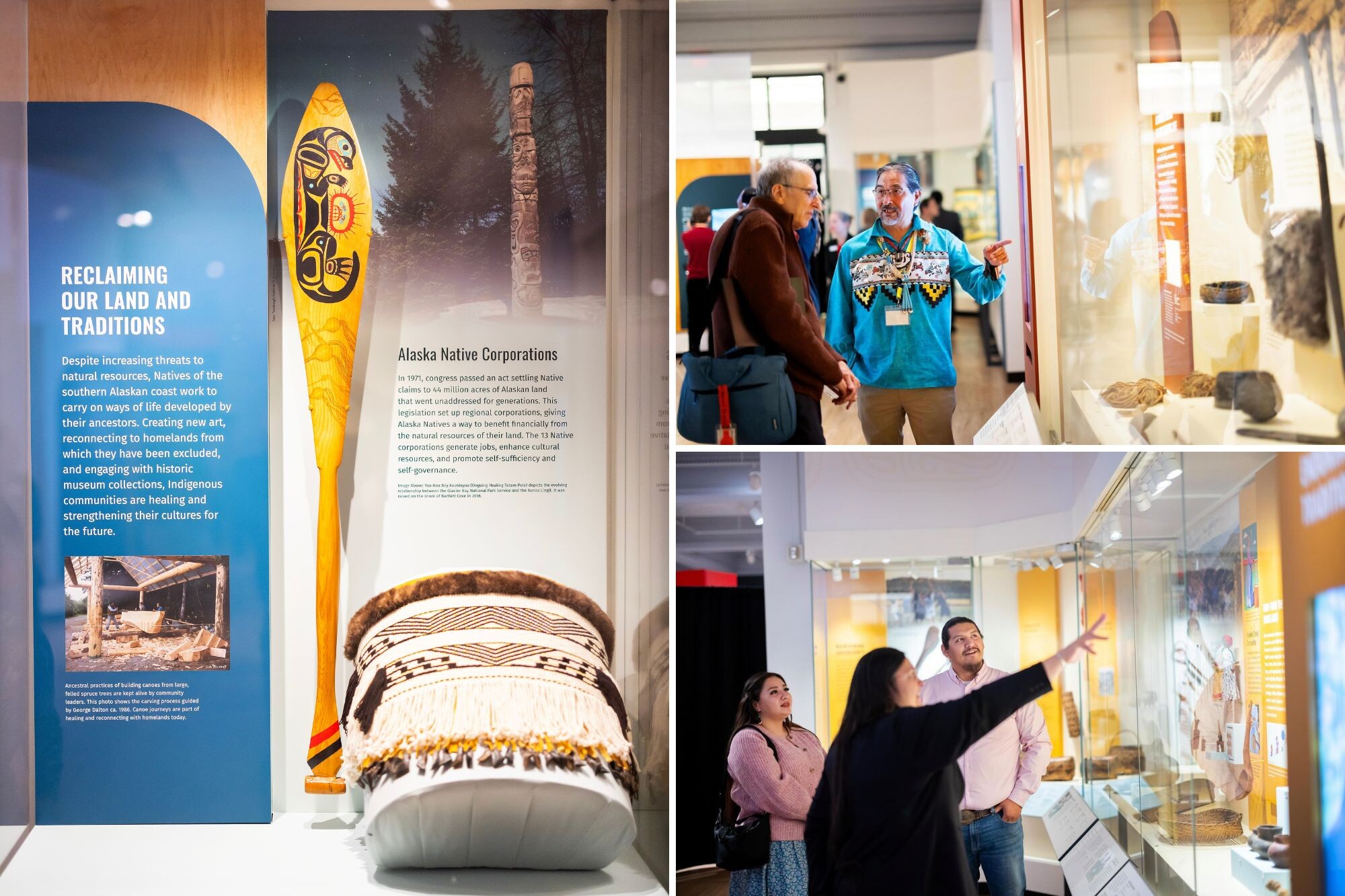 People looking at items in the new Native North American Gallery at the Penn Museum.