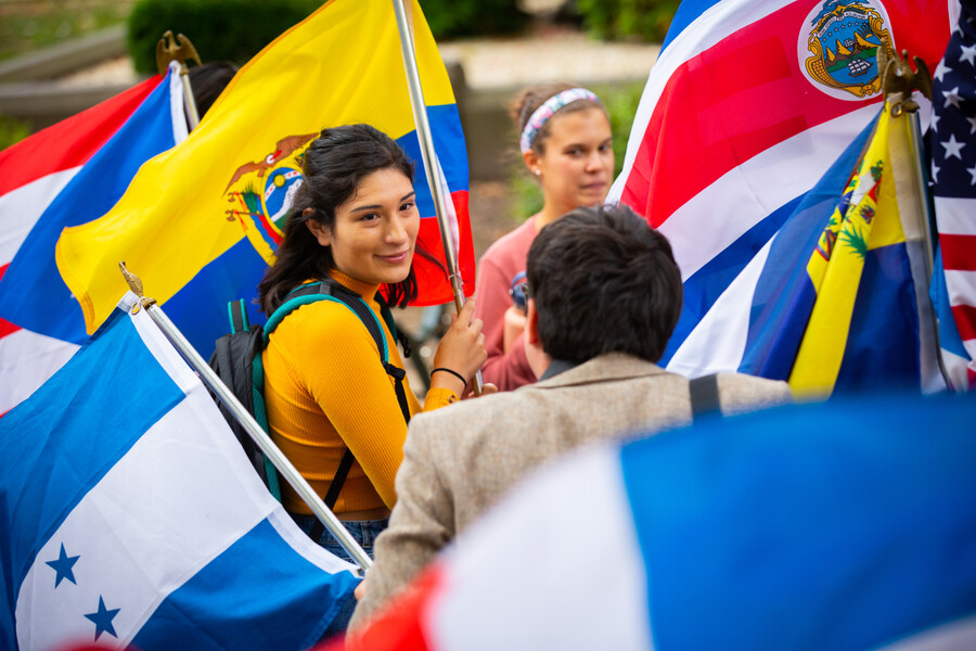 students gathered for the hispanic heritage parade