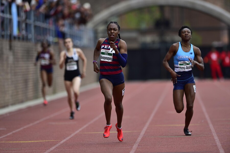 Uchechi Nwogwugwu leads the back during a race.