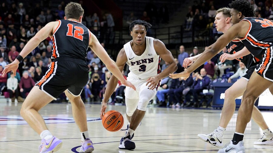 Dingle drives to the basket against Princeton.