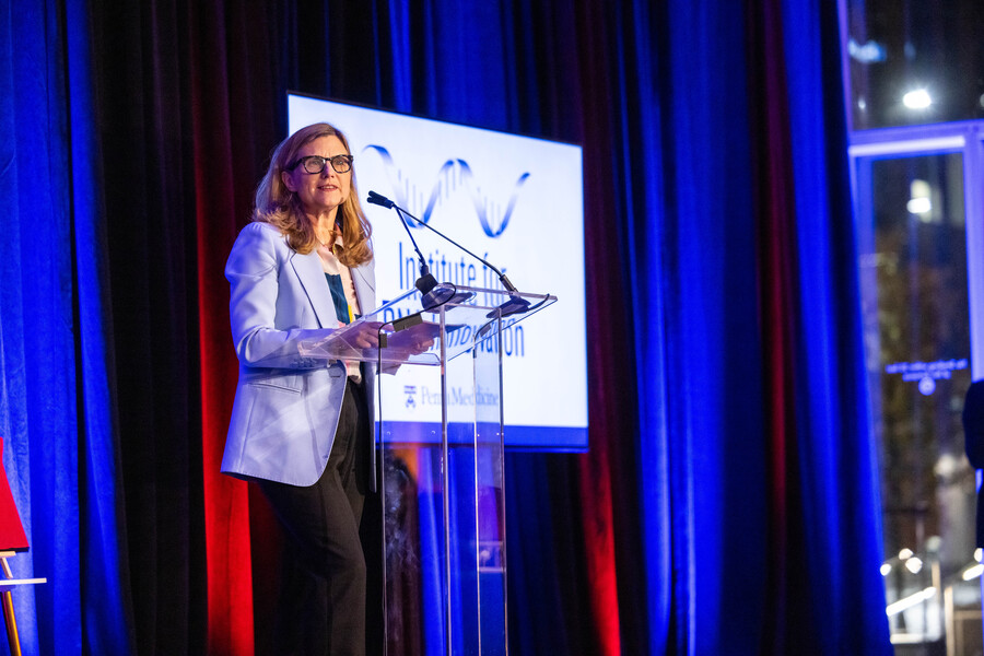 penn president liz magill speaks at rna lab opening