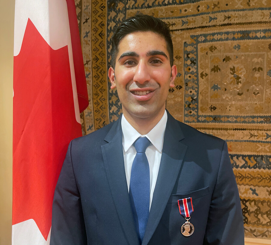 Ayaan Jeraj at the King Charles medal ceremony.