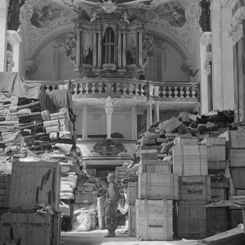 historical photo of nazi looted books in church