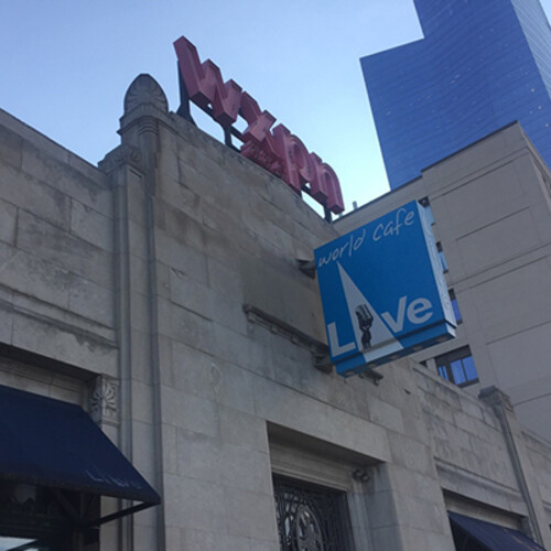 Exterior of World Cafe Live with signage