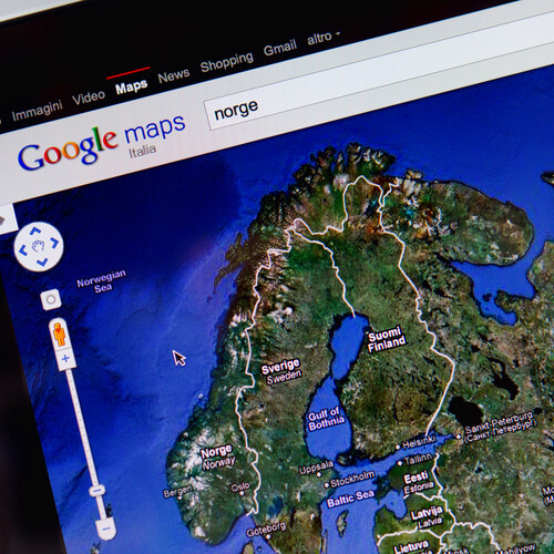 Screen with upper right view of Scandinavia on a Google map