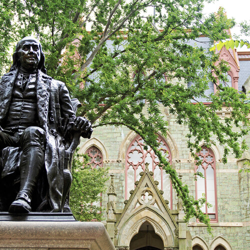 Bronze sculpture of Benjamin Franklin.