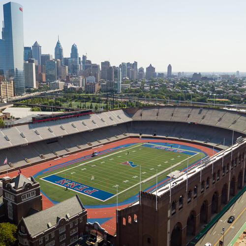 Franklin Field sits empty on a sunny day.